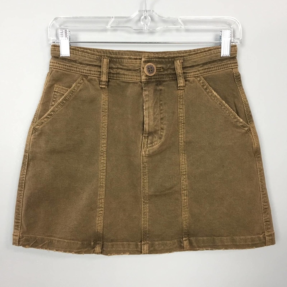 WE the Free Antique Brass Distressed Mini Skirt Size 25 High Waisted Pockets